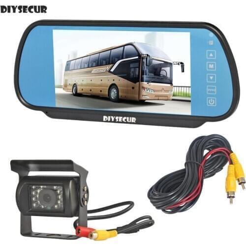 DIYSECUR Wired 7" HD Mirror Monitor Car Monitor Waterproof IR Night Vision CCD Rear View Car Camera for Truck Caravan Bus Van
