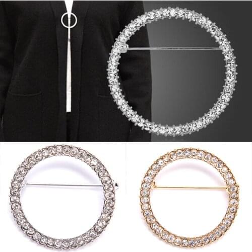Hollow Circle Rhinestone Zircon Brooch For Women Shawl Clip Scarves Fashion Circle Crystal For Women Broche Gift