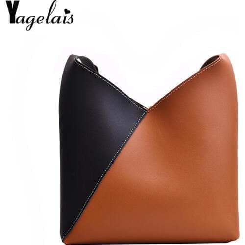 Splicing Contrast PU Leather Bucket Bags For Women 2019 Summer Crossbody Bags Lady Shoulder Messenger Bag Female Travel Handbags