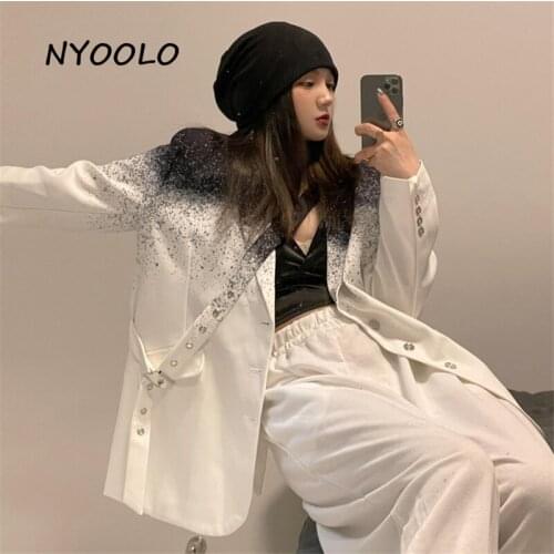 NYOOLO Novelty Design Single-Breasted Big Pockets Gradient Blazer Jackets Women Clothes Top Autumn Elegant Office Lady Outerwear
