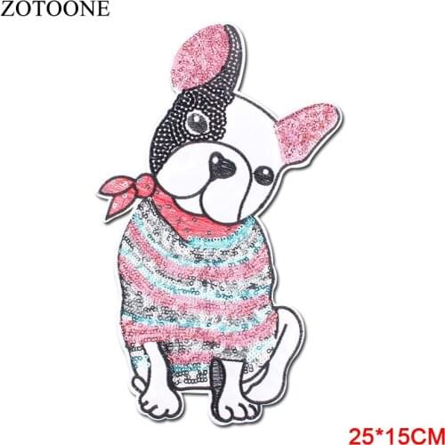 ZOTOONE Cute Dog Sequin Patches Iron on Patches for Clothing Jackets T-Shirt Embroidery Sticker Badge DIY Apparel Accessories E