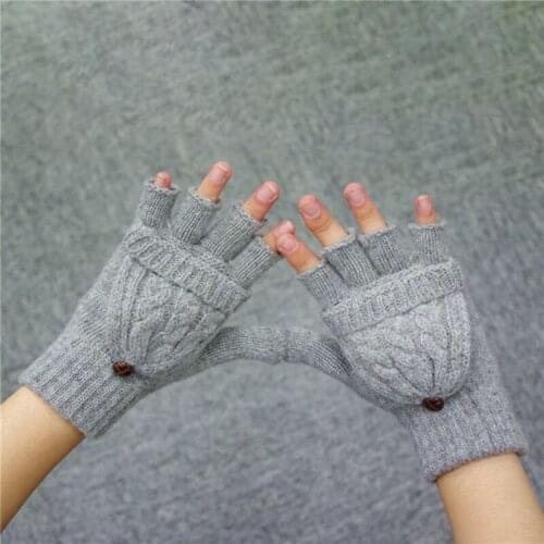 1 Pair Women Flip Gloves Hand Warmer Soft Warm Half Finger Mittens Knitted Thicken Thermal Autumn Winter Gloves