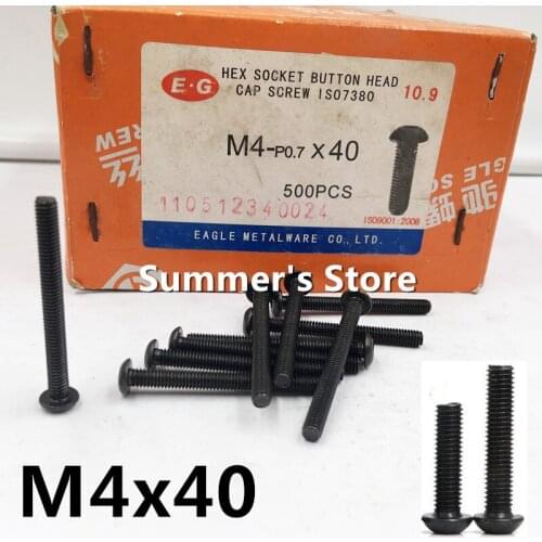 50pcs/lot ISO7380 M4 Alloy Steel Screw Hex Socket Button Head Cap Screw M4*40mm black mushroom head screw bolt Grade 10.9