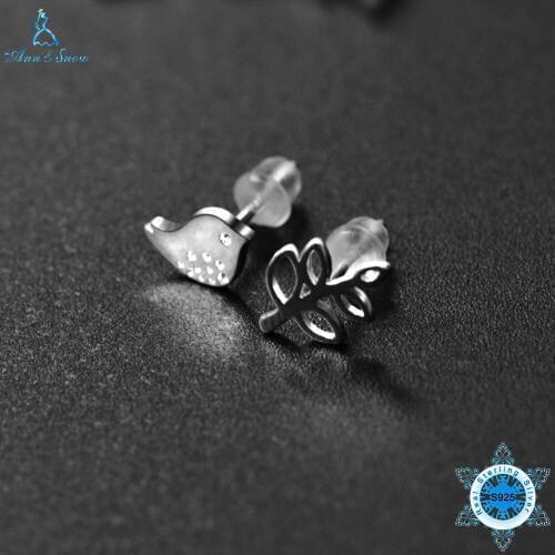 Ann & Snow 100% 925 Sterling Silver Lovely Little Bird And Tree Stud Earrings for Women Jewelry Made With Sterling Silver