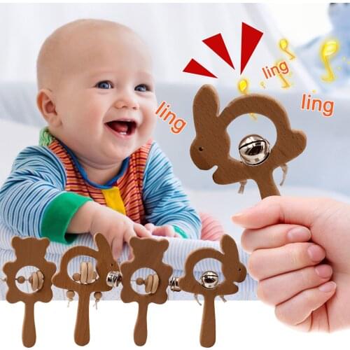 Bopoobo Baby Teether Food Grade Beads Wooden Baby Pacifier DIY Rattle Soother Bracelet Bear Rattle Teether Music Baby Product