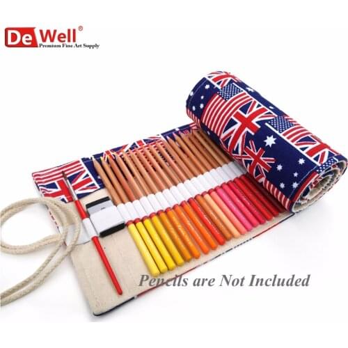 British Style 36/48/72 Holes Vintage Pencil Bag Canvas Color Pencils Case Wrap Roll Up School Meter Word Flag Gift Art Supplies
