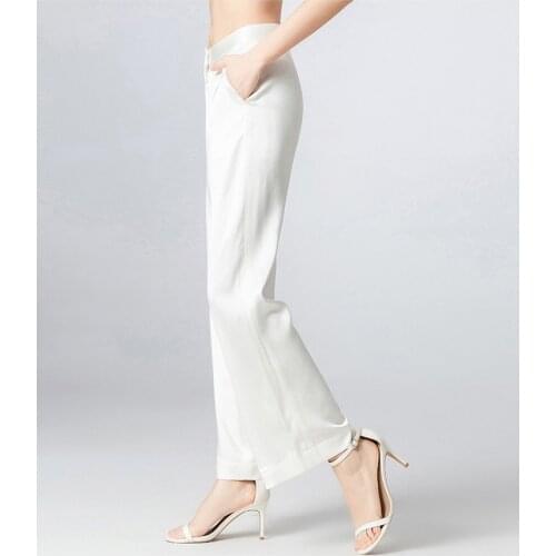 Mulberry Silk Pants Women White Wide Leg Pants Women Summer Spring Autumn High Waist Pants Satin Straight-Leg Pants Pants