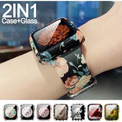 2IN1 Full TPU Case + Tempered glass For Apple Watch 5 4 3 2 40mm 44mm Watch bumper For iWatch Series SE 6 5 4 38mm 42mm cover
