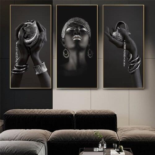 Black Hands Holding Silver Jewelry Canvas Paintings On the Wall Art Posters and Prints African Woman Art Picture Home Wall Decor