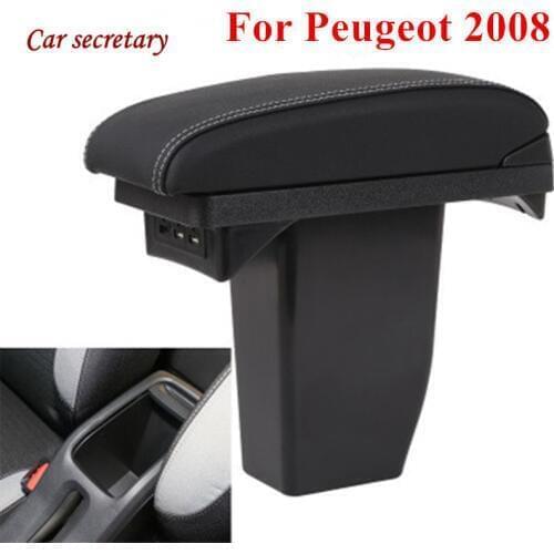 New For Peugeot 2008 Double layer PU Leather USB For Car Accessories Armrest Box Central Storage Box overall Armrest Box B29