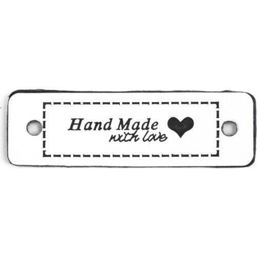 Handmade With Love PU Leather Tag Labels For Handwork Leather Tags Handmade Garment Bag Shoes Label Sewing Accessories 12-48pcs