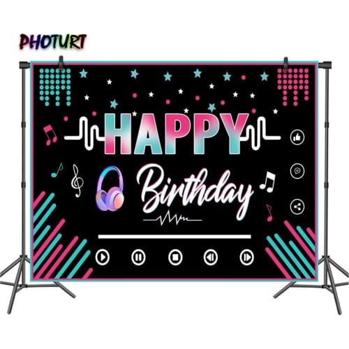 PHOTURT Music Theme Backdrops Birthday Photography Background Pink Blue Headset Dropshipping Vinyl Photo Decoration Props