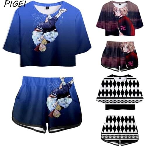 New Anime Tokyo Revengers Sano Manjirou Cosplay T shirt Shorts Two Piece summer Casual Short sleeve Sexy Tees for Girls Women