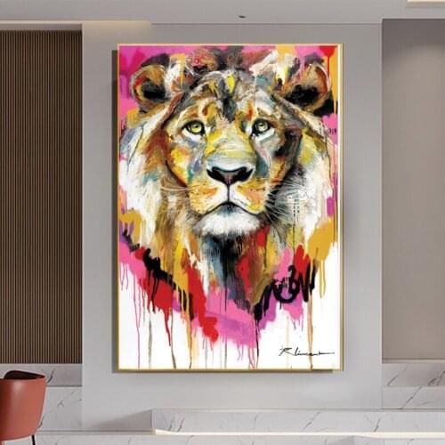 Graffiti Art Street Wild Animal Lion Canvas Painting Poster and Prints Wall Art Pictures for Living Room Home Decor Cuadros
