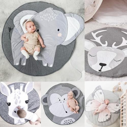 Play Mat Cartoon Animal Baby Mat Newborn Infant Crawling Blanket Cotton Round Floor Carpet Rugs Mat for Kids Room Nursery Decor