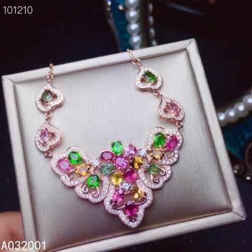 KJJEAXCMY Fine Jewelry Natural Tourmaline 925 Sterling Silver Women Gemstone Pendant Necklace Chain Support Test Noble