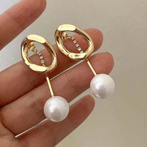 Korean Gold Gold Irregular Geometric Long Tassel Pearl Drop Earrings for Women Girl Charms Back Crystal Earrings Fashion Jewelry