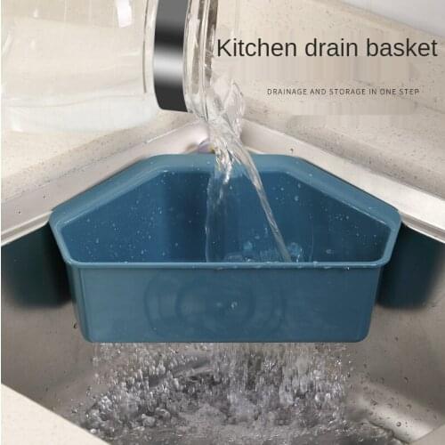 Kitchen Shelves Household Sink Storage Triangle Drain Basket Suction Cup Sink Filter Water Sink Hanging Basket