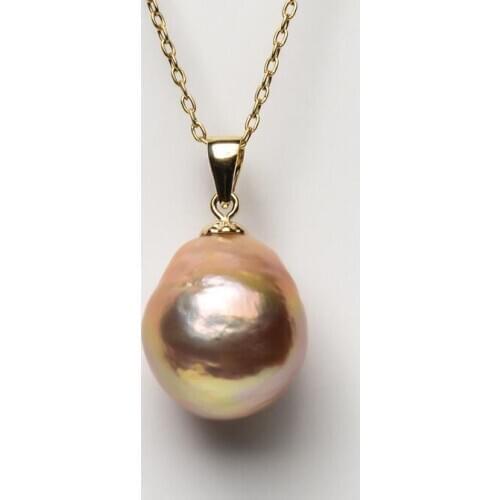 14.5*13.2MM Baroque Orange Real Freshwater Kasumi Pearl Pendant 9k Yellow Gold