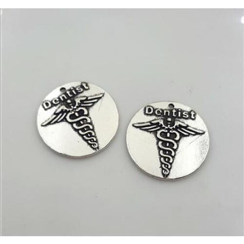 Hoting selling 10 Pieces/Lot 25mm letter printed dentist charm round disc message charm for jewelry making