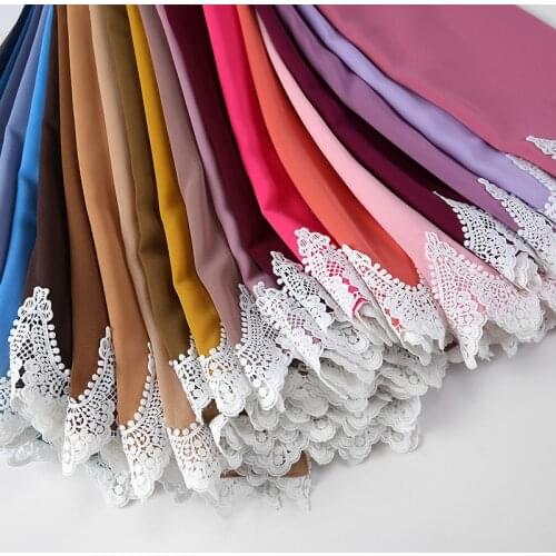 Luxure 2021 Design Bubble Chiffon With Lace Woman Scarf Hijab Fashion Muslim Lady Solid Shawl Scarves 10pc/lot Wholesale Bandana