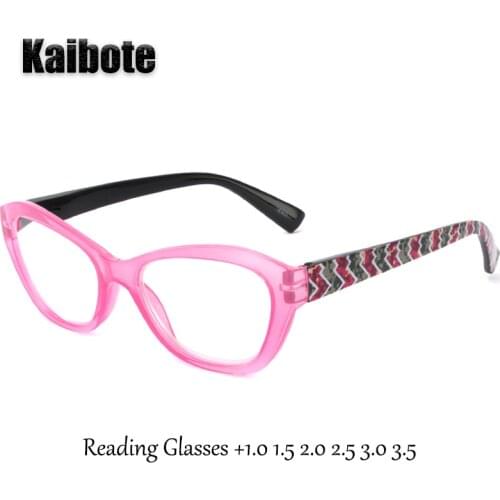 Kaibote E195118 Fashion Womens Reading Glasses Cat Eye for Ladies Pattern Colored Frame HD Lens Quality Presbyopic Eyeglasses