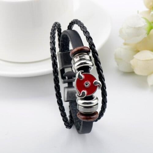 Fashion Japan Anime Sharingan Multi Layer Woven Lether Rope Chain Cosplay Bracelets Bangles For women Men Fans Gift