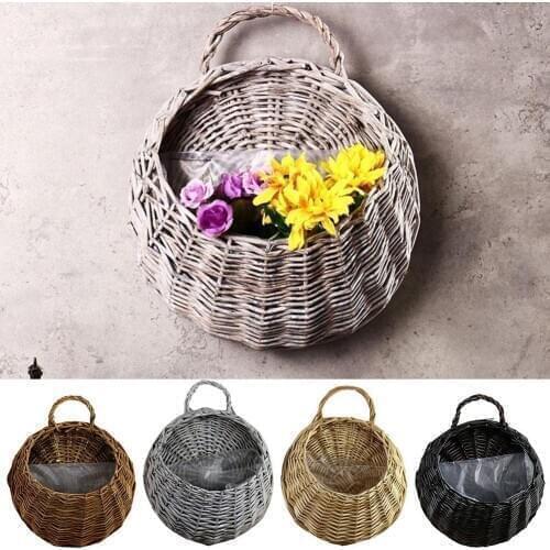 Wall-mounted Flower Basket Wall Hanging Rattan Simulation Wall Primary Home Decoration Plant Color Flowerpot W7Z1