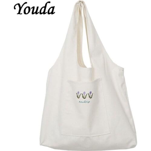 New Womens Canvas Shoulder Bag Students Simple Versatile Female Handbag School Bag Girls Large Capacity Reusable Shopping Bag