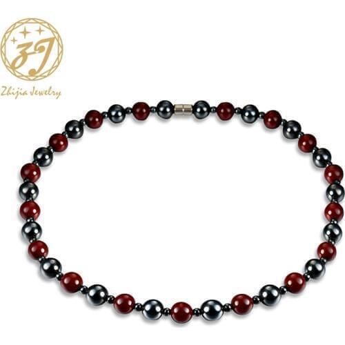 Zhijia New Fashion Short Link Chain Natural Magnet Gallstone Beads Necklace & Pendant Chokers Necklace for Women /Men Jewelry