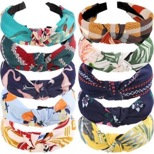 High Quality Bohemian Wide Printing Fruit Animal Plant Knot Fabric Headband Women Elastic Hair Hoop Headwrap Headwear Accessory