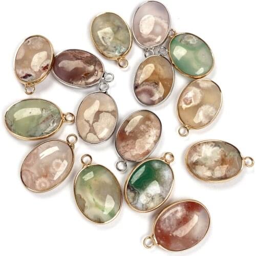 Natural Stone Pendants Egg Shape Polished Geode Crystal Agates Stone Charms for Jewelry Making Women Necklace Bracelet Gift
