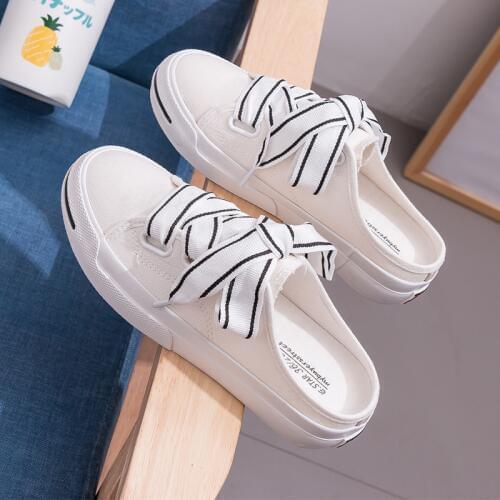 Semi-skid Womens Canvas Shoes Without Heel White Shoes 2018 New Summer Korean Version Of The Wild Lazy White Shoes