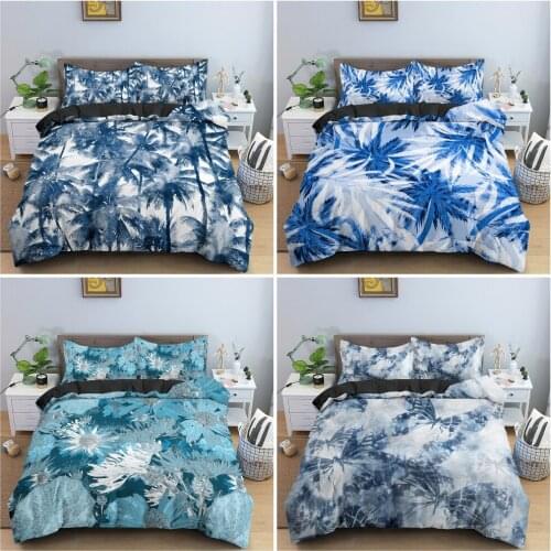 Tropical Plant Pattern Duvet/Quilt Cover Palm Trees Bedding Set Watercolor Print Bedclothes Pillowcase King Queen Twin 2/3PCS