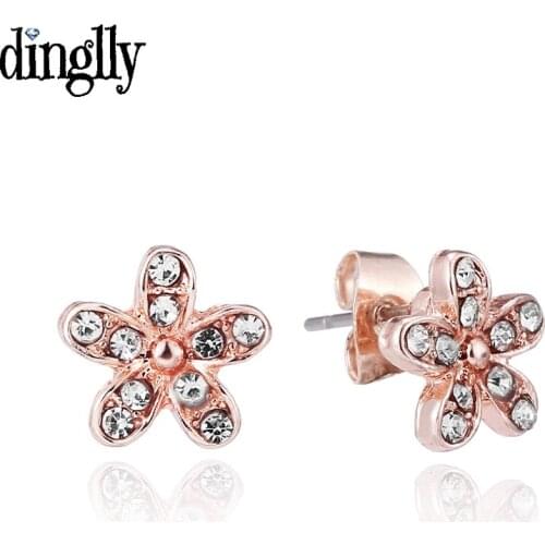 Dinglly Rose Gold Shiny Daisy Flower Earrings For Women Fine Stud Earrings Jewelry Friends Couple Birthday Gift Anti Allergy
