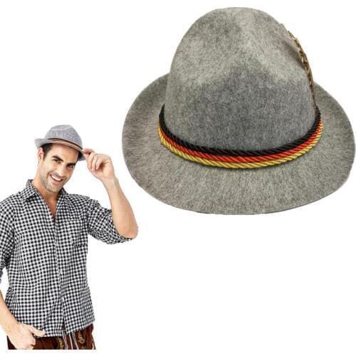 Factory OEM Custom Size Adult Unisex Grey Green Bavarian Oktoberfest Hat With Feathers Fancy Dress Accessory