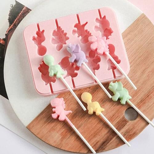 Dinosaur Shapes Silicone Lollipop molds 8 Holes Cartoon DIY Chocolate Candy Fondant Cake Decorating Moulds Baking Utensils