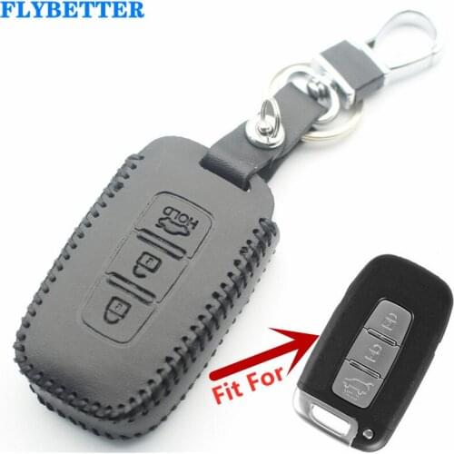 FLYBETTER Genuine Leather 3Button Smart Key Case Cover For Hyundai Sonata/Elantra/IX35 For Kia K5/Sportage/Sorento/Forte L117