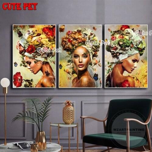 Rhinestone pictures Beautiful flower woman diy diamond embroidery diamond painting full square round drill mosaic art home decor