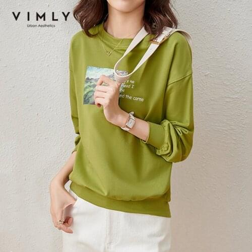 VIMLY Women Sweatshirts Fashion Print Round Neck Pullover Casual Full Sleeve Loose Thin Spring Clothes Female Hoodies Tops F6628