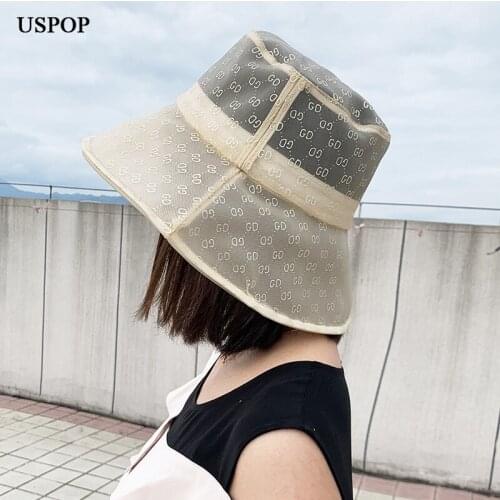 USPOP Letter net yarn Bucket hat women summer new light and breathable sun hat