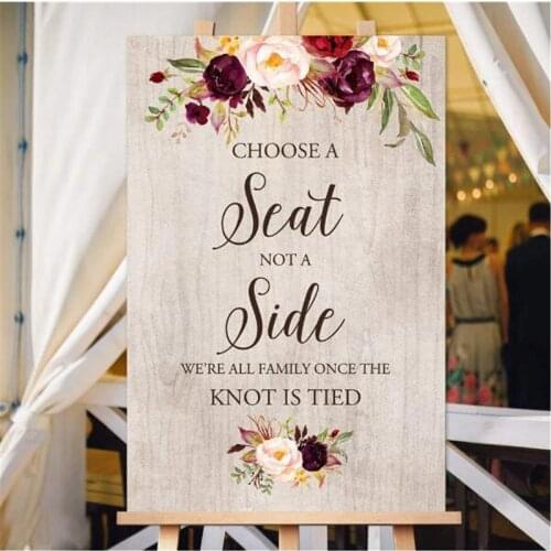 Choose a Seat not a Side Rustic Wedding Welcome Sign,Wooden Welcome Sign,Wedding Signs Painted on Canvas Easel Not Included