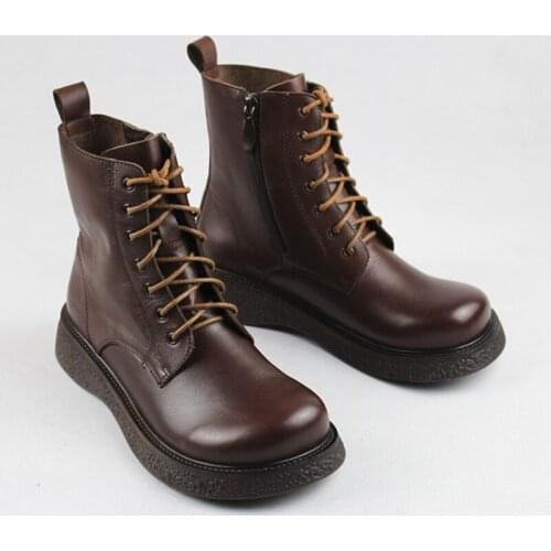 Woman Ankle Boots Square toe Womens Shoes 2021 Womens Autumn Boots 100% Genuine Leather Ankle Boots Anti-slip Booties