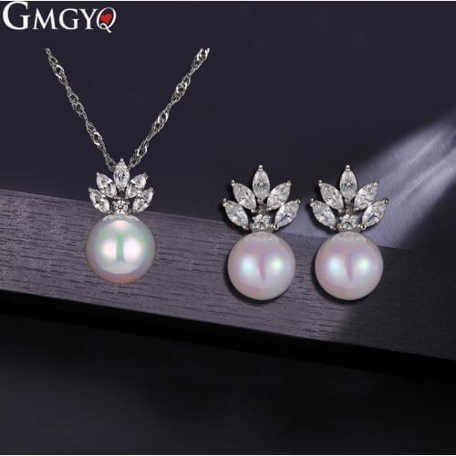 GMGYQ Brand New Pearl Jewelry Sets For Women Fashion Jewelry Necklace And Earrings Crystal Set Of Zircon Jewelry
