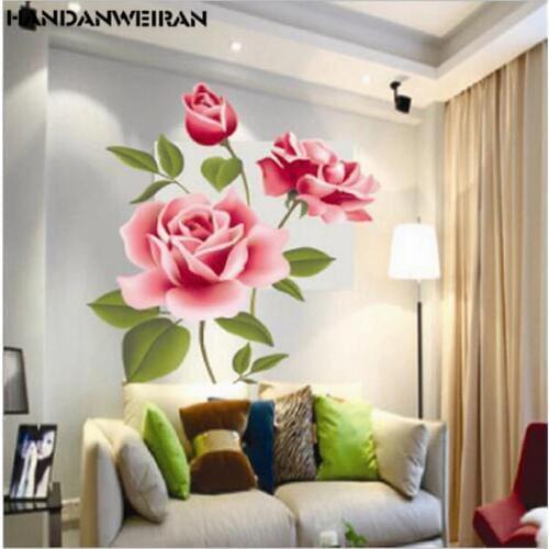 1pcs Romantic 3D Rose Flower Wall Sticker Living Room Bedroom TV Background Home Decoration Mural Art Stickers 50 * 70CM