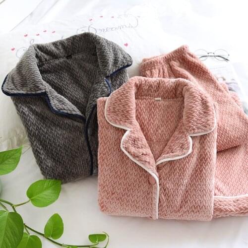 2020 Velvet Thick Warm Womens Winter Pajamas Set Flannel Couple Homewear Suit Pink Gray Two-piece Sleepwear Female Home Clothes