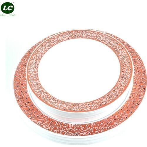 1 Bag 50pcs Disposable Plates Plastic Plates Gold Gilding Party Meal Plate high-end Hollow Tableware Dishes Supplie One Time Use