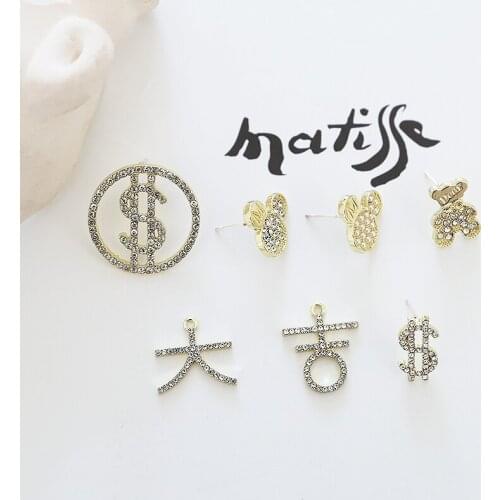 6pcs Alloy Cartoon Earrings For Women Cute Mouse Pearl Rhinestone Lucky $ Sign Earrings diy Handmade Jewelry Earrings Fitting