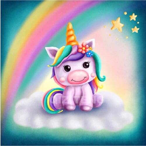 QIZITENG Diamond Painting Cartoon Color Unicorn 5D Square/Round Diamond Home Decoration DIY Diamond Embroidery Cross Stitch Gift