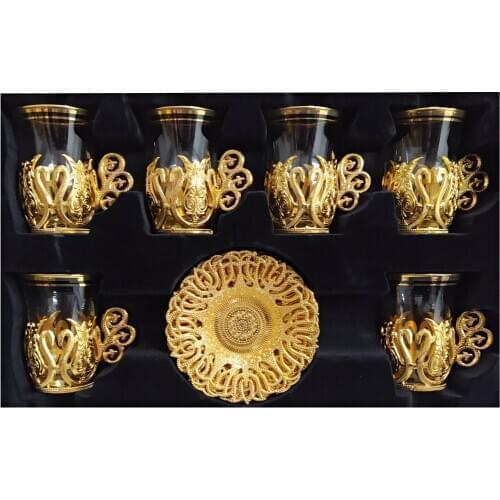 Authentic 6 Piece Tea Presentation Set 6 Person Tea and Coffee Cups Elegant Patterned Glasses Tea Time